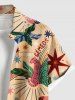 Plus Size Colorful Coconut Tree Leopard Stars River Print Hawaii Button Pocket Shirt For Men -  