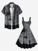 Robe Débardeur Hawaïen Ligne A Arbre Noix de Coco et Galaxie Imprimés de Grande Taille - Noir XS