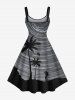 Robe Débardeur Hawaïen Ligne A Arbre Noix de Coco et Galaxie Imprimés de Grande Taille - Noir XS