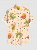 Chemise Dorée Arbre Noix de Coco et Ananas Imprimés de Grande Taille avec Poche - café lumière S