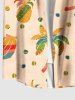 Chemise Dorée Arbre Noix de Coco et Ananas Imprimés de Grande Taille avec Poche - café lumière 4XL
