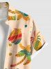 Chemise Dorée Arbre Noix de Coco et Ananas Imprimés de Grande Taille avec Poche - café lumière 4XL