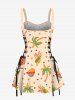 Robe Ligne A Banane Ananas et Noix de Coco Imprimés à Lacets - café lumière S