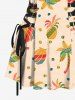Robe Ligne A Banane Ananas et Noix de Coco Imprimés à Lacets - café lumière S