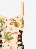 Robe Ligne A Banane Ananas et Noix de Coco Imprimés à Lacets - café lumière S