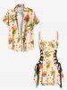 Robe Ligne A Banane Ananas et Noix de Coco Imprimés à Lacets - café lumière S