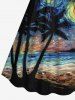 Plus Size Coconut Tree Sea Spiral Painting Print Hawaii Cinched A Line Dress -  