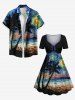 Plus Size Coconut Tree Sea Spiral Painting Print Hawaii Cinched A Line Dress -  