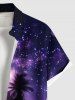 Chemise Boutonnée Imprimé Cocotier et Galaxie Grande Taille avec Poche - Noir L