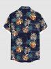 Chemise Imprimé Cocotier et Feuilles Tropicales Colorée Grande Taille avec Poche à Boutons pour Homme - Noir L