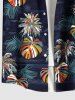 Chemise Imprimé Cocotier et Feuilles Tropicales Colorée Grande Taille avec Poche à Boutons pour Homme - Noir L
