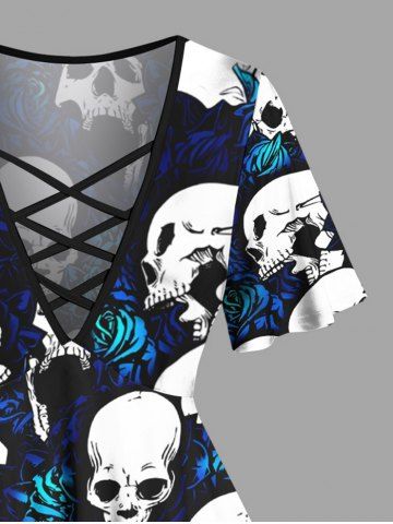 Skulls Rose Flowers Print Plus Size Matching Set