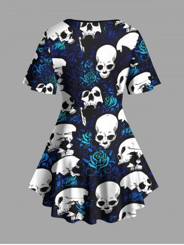 Skulls Rose Flowers Print Plus Size Matching Set
