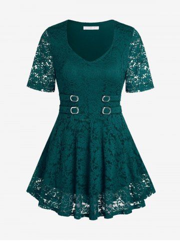 Plus Size & Curve Floral Lace Blouse - DEEP GREEN - 2X | US 18-20