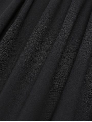 Plus Size Gothic Moon Star Print Mesh Panel Bell Sleeves Ruched Chain Tassel Long Sleeves T-shirt