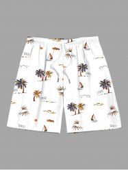 Short de Plage Hawaiien Imprimé Cocotier Grande Taille pour Homme - Blanc 4XL