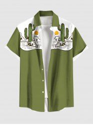 Plus Size Cactus Sun Ship Head Print Buttons Pocket Hawaii Shirt For Men -  
