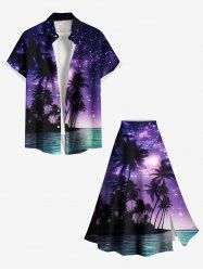 Coconut Tree Sea Ombre Galaxy Print Plus Size Matching Hawaii Beach Outfit For Couples -  