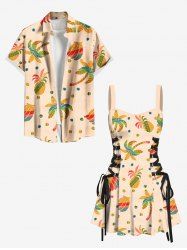 Coconut Tree Banana Pineapple Spotted Print Matching Hawaii Beach Outfit For Couples -  