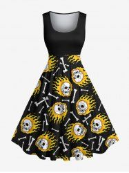 Plus Size Skulls Fire Flame Print 1950s Vintage Hawaii Dress -  