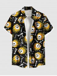 Plus Size Skulls Fire Flame Print Buttons Pocket Hawaii Shirt For Men -  