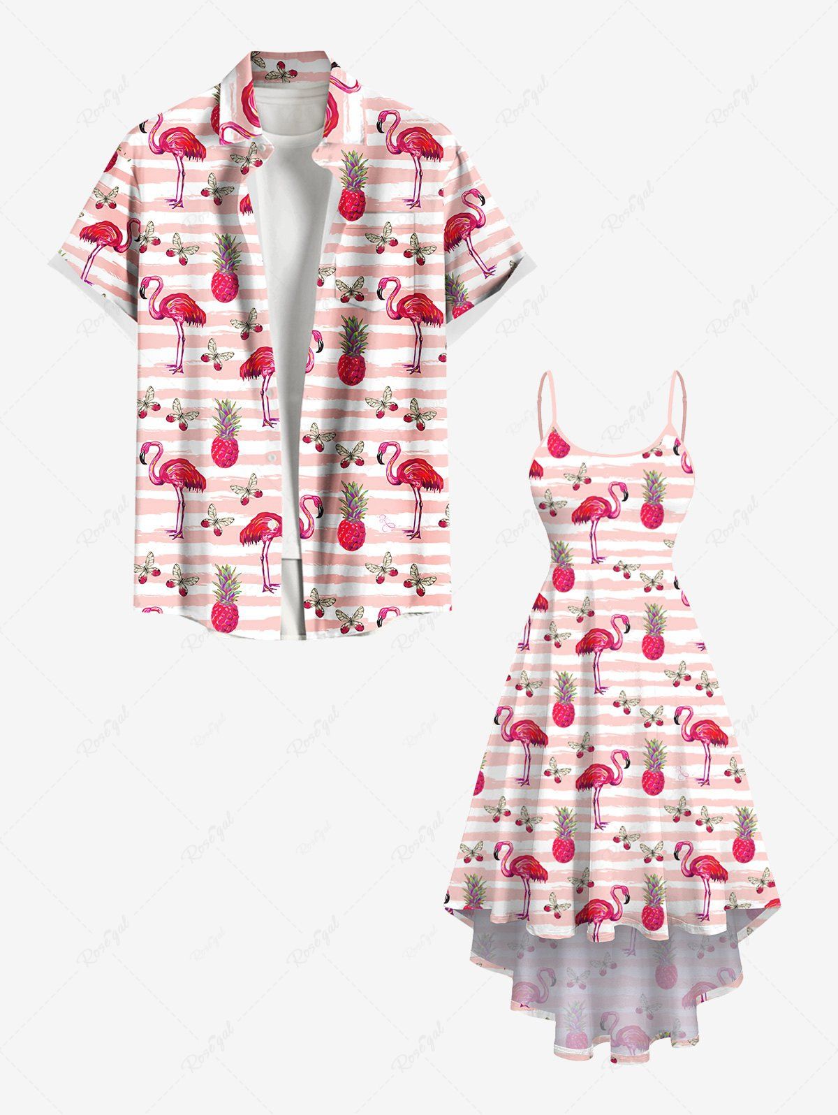 Online Pineapple Flamingo Butterfly Print Plus Size Matching Hawaii Beach Outfit For Couples  