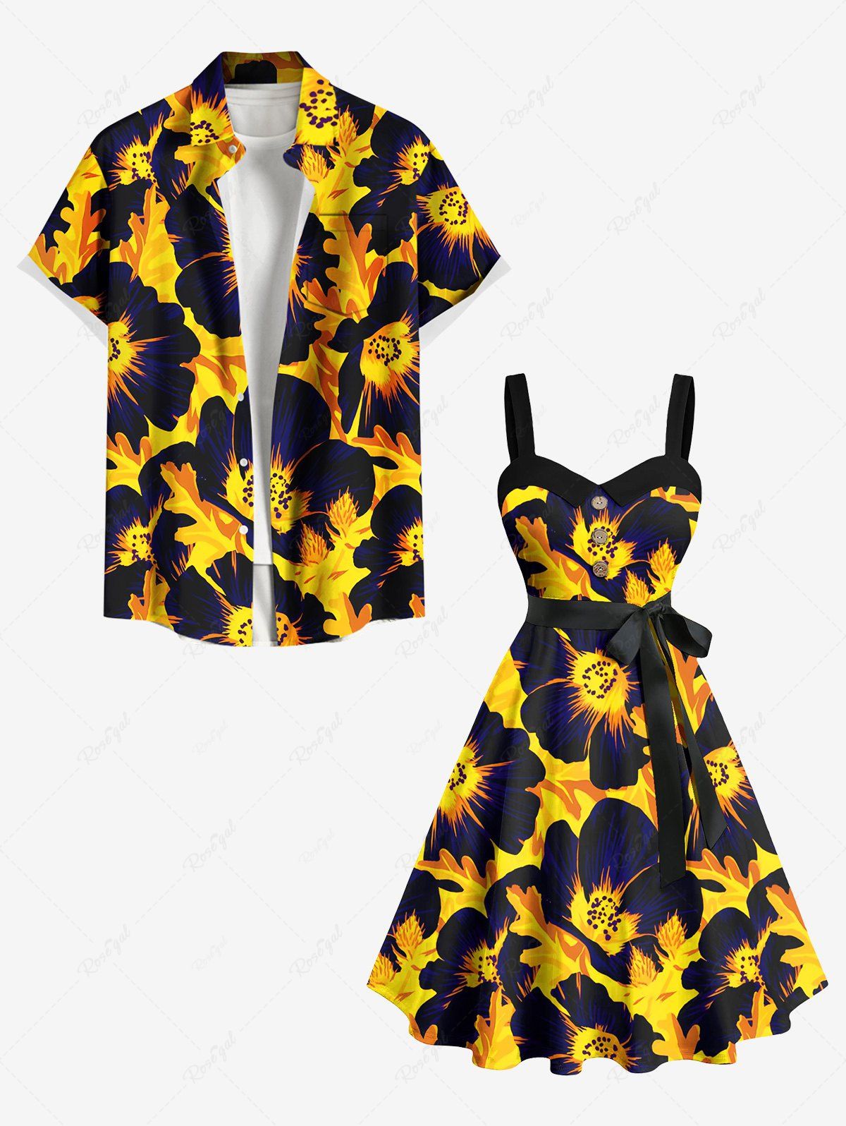 Outfit Flowers Leaf Print Plus Size Matching Hawaii Beach Outfit For Couples  