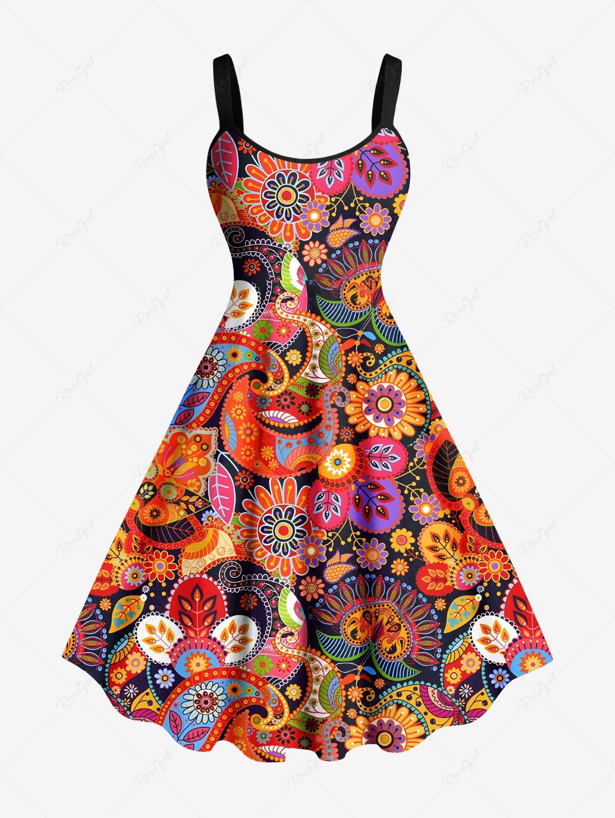 Outfits Plus Size Ethnic Colorful Flowers Paisley Owl Print Hawaii Tank Dress  