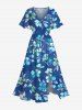 Flowers Leaf Print Plus Size Matching Hawaii Beach Outfit For Couples -  