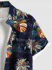 Tenue de plage hawaïenne assortie grande taille à imprimé feuilles tropicales de cocotier coloré pour couples - Noir 