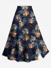 Tenue de plage hawaïenne assortie grande taille à imprimé feuilles tropicales de cocotier coloré pour couples - Noir 