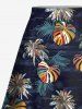 Tenue de plage hawaïenne assortie grande taille à imprimé feuilles tropicales de cocotier coloré pour couples - Noir 
