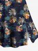 Tenue de plage hawaïenne assortie grande taille à imprimé feuilles tropicales de cocotier coloré pour couples - Noir 