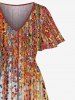 Costume de Plage Grande Taille à Paillettes et Imprimé Floral - Orange 