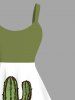 Tenue de Plage Grande Taille et Découpée avec Imprimé Cactus et Tête de Cactus pour Couples - Vert 