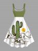 Tenue de Plage Grande Taille et Découpée avec Imprimé Cactus et Tête de Cactus pour Couples - Vert 