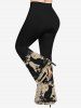 Ink Painting Rose Flower Leaf Butterfly Cat Newspaper Print T-shirt and Flare Pants Plus Size Matching Set -  