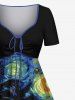 Tenue de Plage à Imprimé Cocotiers en Peinture Marbré Grande-Taille pour Couples - Noir 