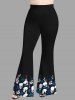 Pantalon Évasé à Imprimé Crânes et Roses Grande-Taille - Noir 1X