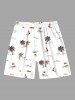 Short de Plage Hawaiien Imprimé Cocotier Grande Taille pour Homme - Blanc 4XL