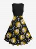 Plus Size Skulls Fire Flame Print 1950s Vintage Hawaii Dress -  