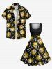 Plus Size Skulls Fire Flame Print 1950s Vintage Hawaii Dress -  