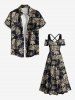 Plus Size Skulls Rose Flowers Print Cold Shoulder Crisscross Hawaii Maxi Dress -  