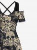 Plus Size Skulls Rose Flowers Print Cold Shoulder Crisscross Hawaii Maxi Dress -  