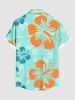 Plus Size Tropical Hibiscus Flowers Print Buttons Pocket Hawaii Shirt For Men -  