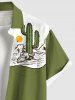 Plus Size Cactus Sun Ship Head Print Buttons Pocket Hawaii Shirt For Men -  