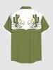 Plus Size Cactus Sun Ship Head Print Buttons Pocket Hawaii Shirt For Men -  
