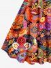 Robe Tribale Fleur Hibou Imprimés Colorée de Grande Taille - Rouge S