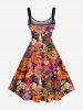 Robe Tribale Fleur Hibou Imprimés Colorée de Grande Taille - Rouge S