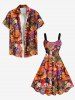 Plus Size Ethnic Colorful Flowers Paisley Owl Print Hawaii Tank Dress -  